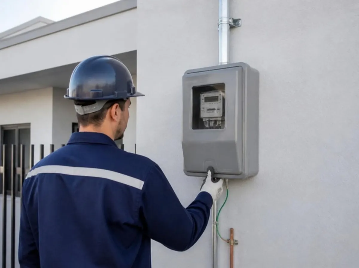 Eletricista conferindo padrão de entrada de energia